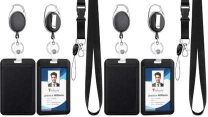 Teskyer Lanyards for ID Badges Set, 2 ID Badge Holder with 2 Heavy Duty Badge Reel and 1 Detachable Lanyard for Office School Work Name Badges - 5 PCS (Pack of 2) - size: 5 PCS (Pack of 2)