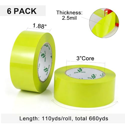 BOMEI PACK Lemon Yellow Packing Tape, 6 Rolls Heavy Duty Packaging Tape for Shipping Packaging Moving Sealing, 1.88 inches Wide, 110 Yards Per Roll, Total 660 Yards - color: Light Yellow