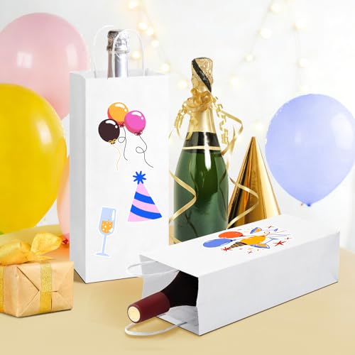 BagDream Wine Bags with Handles 5.25x3.25x13 Inch White Paper Bag 50 Pack - color: White