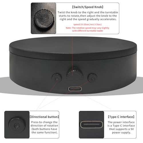 Rotating Display Stand Easy to Switch Direction, Spinning Platform Adjustable Speed, 360 Degree Motorized Photography Turntable for Jewelry, Shoes Display and Shooting, Lazy Susan(4.53" black) - color: 4.53" black