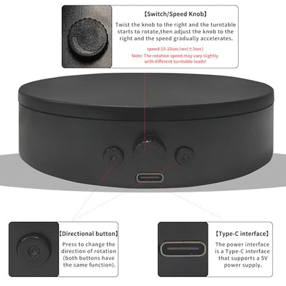 Rotating Display Stand Easy to Switch Direction, Spinning Platform Adjustable Speed, 360 Degree Motorized Photography Turntable for Jewelry, Shoes Display and Shooting, Lazy Susan(4.53" black) - color: 4.53" black