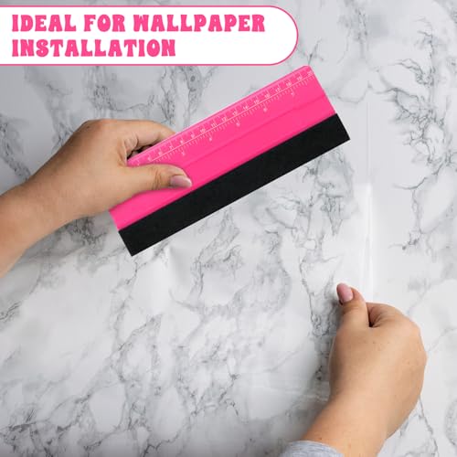 Professional Large Squeegee for Vinyl, Decals, Sticker Paper, Wallpaper, Big Size Wallpaper Smoothing Tool Squeegee with Ruler for Sign Making Graphic Window Tint Film(Pink, 8inch)