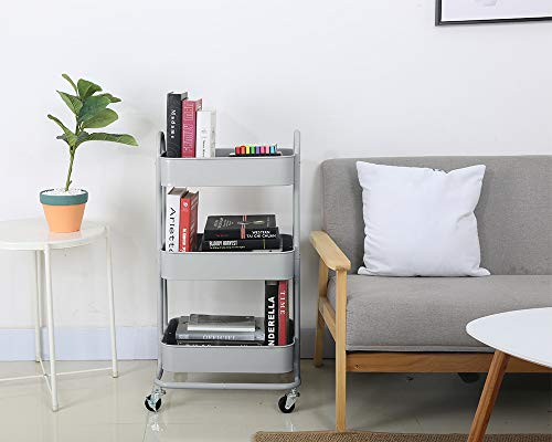 Melody House 3-Tier Metal Mesh Utility Rolling Cart Storage Organization Cart with Wheels, Light Gray - color: A-light Gray