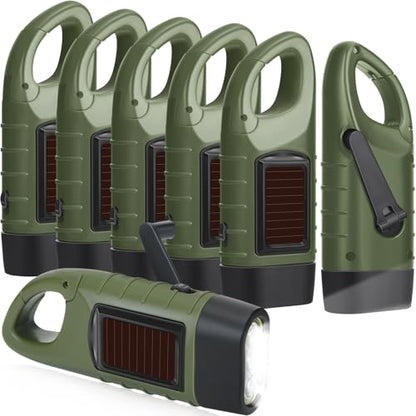 Mudder 6 Pack Hand Crank Flashlights Solar Powered Flashlight, Green - color: Green