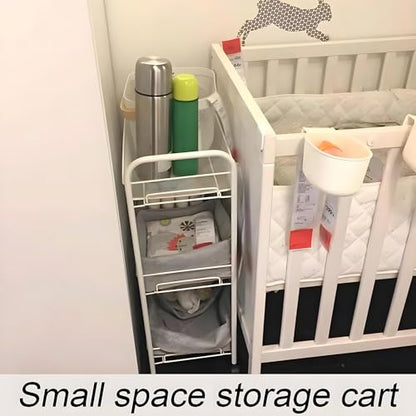 Storage Carts 3-Tier, Metal Utility Rolling Cart, White - color: White