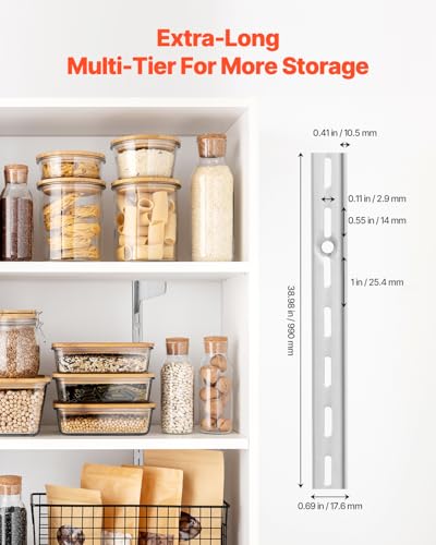 VEVOR Shelf Pilaster, 39-inch 10 Pack, Upright Wall Shelving System, Heavy Duty Support System Single Slot Shelf Rails, 40 Screws Included, Suitable for Cabinet Closet Organization Storage, Silver - style: 39-inch