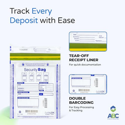 Opaque Bank Deposit Bags | Tamper-Evident Cash Deposit Bag for Cash & Valuables | Tear-Off Receipt | Heavy-Duty 9" x 12" | 100 pcs | ABC Check Printing - style: Opaque