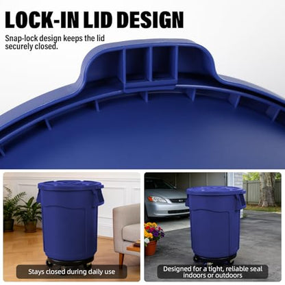 20 Gallon Outdoor Trash Can with Lid and Wheels, Blue - color: BLUE