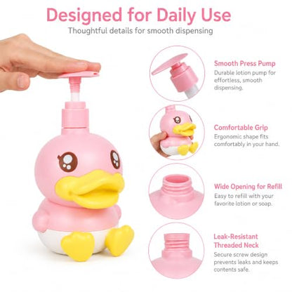 Pink Duck Cute Soap Dispenser for Kids Gift - color: Pink