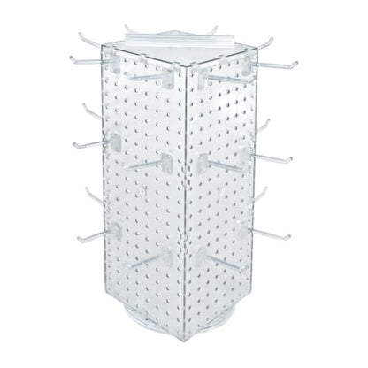 Azar Displays 703385-CLR-4C24, Four-Sided Revolving 8"W x 20"H Pegboard Counter Display w/ 24 Hooks- 4” Length, Clear - color: Clear, style: Pegboard + Hooks