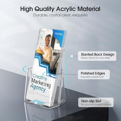 MaxGear Acrylic Brochure Holder, 4 Inch Trifold Display, 2 Pack - size: 4"x9"-Rounded Corner Version