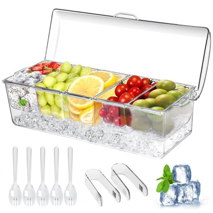 Ice Chilled Condiment Caddy, Condiment Containers with Lids,Serving Tray