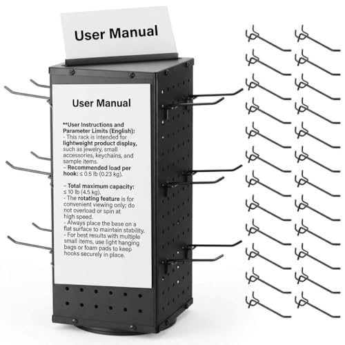 QWORK Rotating Metal Pegboard Display Stand – 4-Sided Spinner with 24 Hooks for Jewelry, Craft & Retail Use
