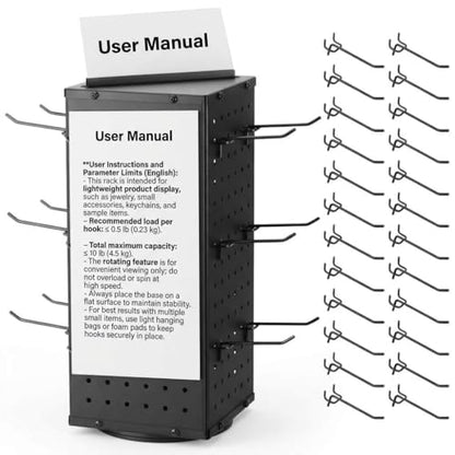 QWORK Rotating Metal Pegboard Display Stand – 4-Sided Spinner with 24 Hooks for Jewelry, Craft & Retail Use