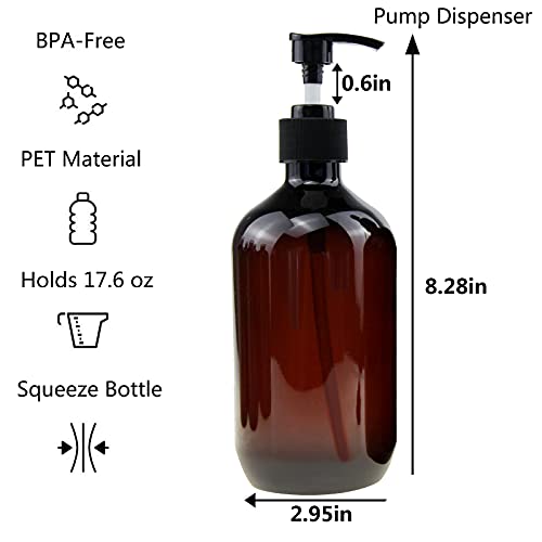 Empty Plastic Bottles with Pump Dispenser, Amber, 500ml/16.9oz, 3 Pack - color: Amber, size: 3 Pack