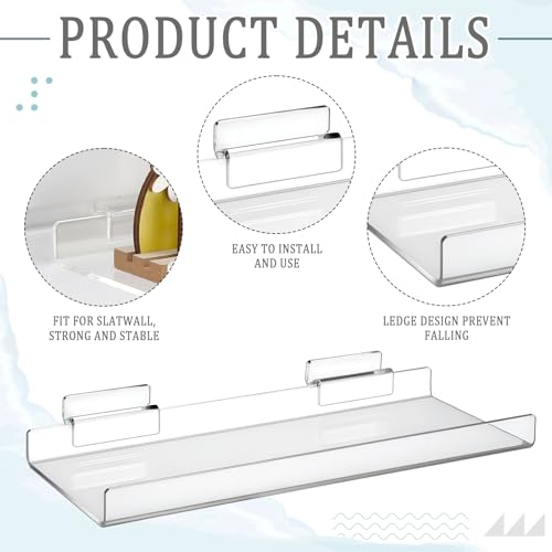 Yalikop 4 Pcs Clear Acrylic Slatwall Shelves, No Fence Style, 10 x 4 Inch - size: 10 x 4 Inch, style: No Fence Style