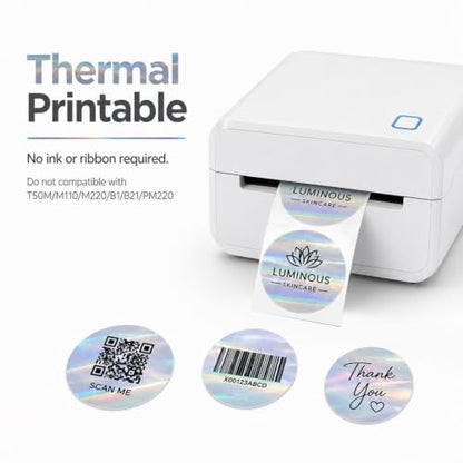 Round Holographic Silver Thermal Label 1.5 in Vinyl Sticker 200 PCS - color: Holographic Silver, size: 1.5 × 1.5 Inch