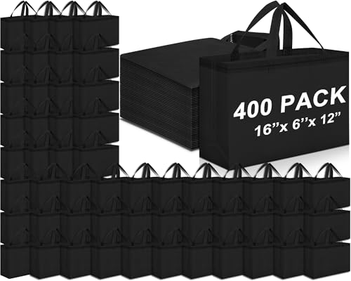 Windyun 400 Pcs Reusable Grocery Bags Large Shopping Tote Bulk, Black - color: Black