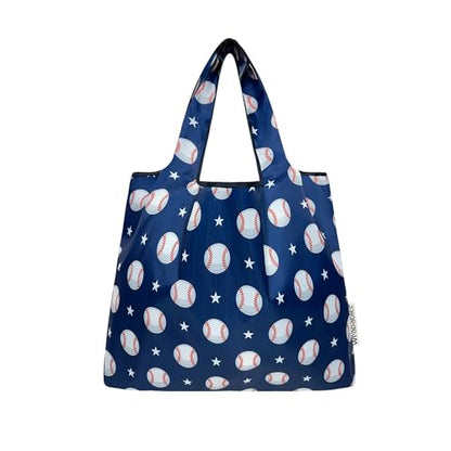 allydrew Medium Foldable Tote Nylon Reusable Grocery Bag (Set of 2) - color: Baseball