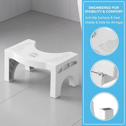 7 Inches Foldable Toilet Stool with Anti-Slip Feet, Squatting Posture Aid for Healthy Pooping, Portable Travel Bathroom Foot Support, Easy Storage Assistance Step for Adults