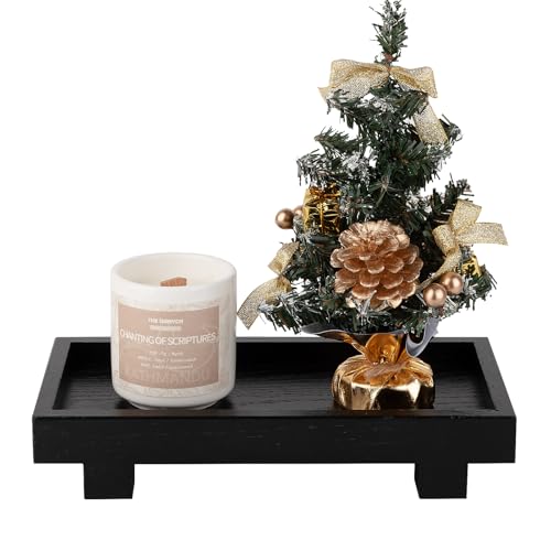 Bathroom Counter Tray Wooden Riser Display Kitchen Soap Holder, Black - color: Black, size: 9.4" x 4.7" x 1.7"