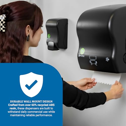 San Jamar Ecologic Simplicity Recycled Plastic Manual Paper Towel Dispenser, Auto Cut Towel Dispenser, Wall Mounted Dispenser with Zero Waste for Home and Business, Black - color: Black