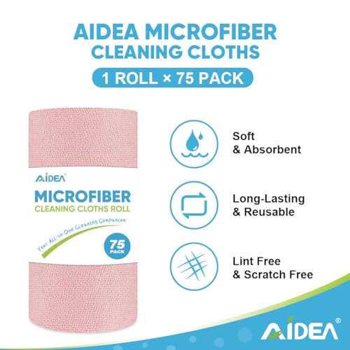 AIDEA Microfiber Cleaning Cloth Roll-75PK,Pink Microfiber Towels,11.5×11.5" - color: Pink