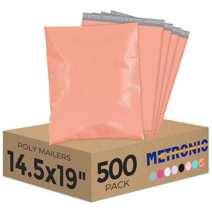 Metronic Poly Mailers 14.5x19 500PC Large Shipping Bags for Small Business - color: Peach Pink, size: 14.5x19 500PC