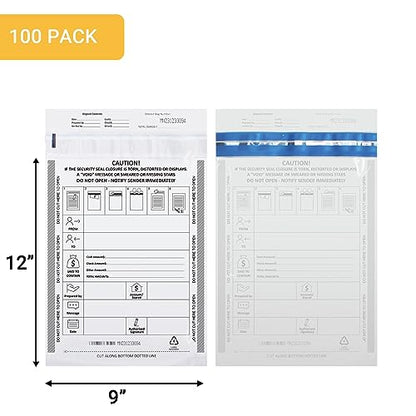 100 Pack 9" x 12" Deposit Bags Tamper-Evident Bags - size: (5) 9 x 12 Inch Tamper-Evident(100pack)