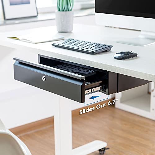 Mount-It! Locking Under Desk Pull-Out Drawer, Steel, 11 lb Capacity, 2 Keys - size: Lockable