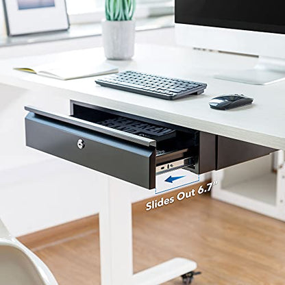 Mount-It! Locking Under Desk Pull-Out Drawer, Steel, 11 lb Capacity, 2 Keys - size: Lockable