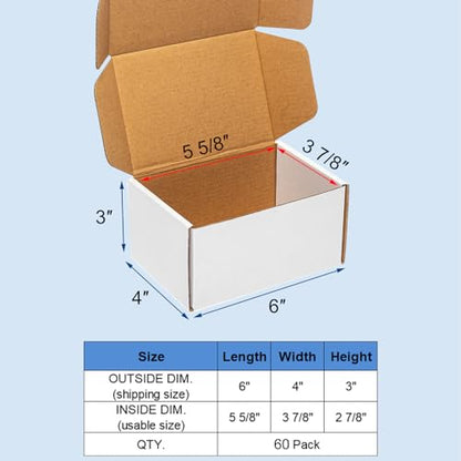 Wowxyz White Shipping Boxes 6x4x3" 60 Pack Corrugated Cardboard Box Mailer - size: 6x4x3"
