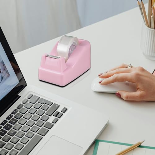 Desktop Tape Dispenser Pink,Weighted Nonskid Base,Includes 6 Rolls of Tape - color: Pink (6pcs Tape)
