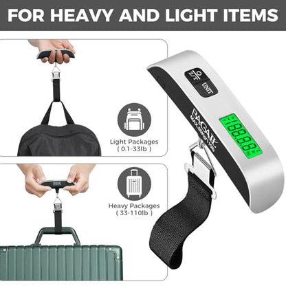 BAGAIL Digital Luggage Scale, 110lbs Hanging Baggage Scale with Backlit LCD Display, Portable Suitcase Weighing Scale, Travel Luggage Weight Scale with Hook, Strong Straps for Travelers - color: 2 * Ash Silver