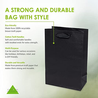 Prime Line Packaging Black Paper Gift Bags, 6x3x9 Retail Bags, 50 Pack - size: 1 Count (Pack of 50)