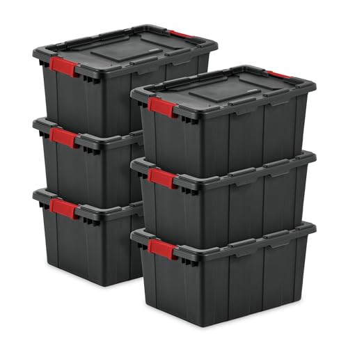 Sterilite 15 Gallon Industrial Tote, Rugged Plastic Storage, Black, 6 Pack - size: 15 Gallon, style: 6-Pack