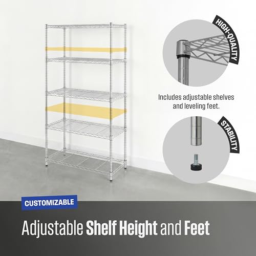 SafeRacks NSF 5-Tier Heavy Duty Steel Wire Shelves (14"x30"x60") - color: Silver, size: 14"x30"x60" 5-Tier