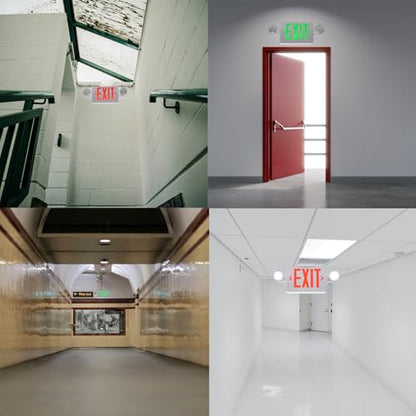 Emergency Exit Sign with Lights Battery backup, 200lm 3Hours Plug in Red Exit Signs with Emergency Lights for Business, Battery Operated,UL 924 AC85-277V - color: White Housing +Red EXIT, size: Round Heads