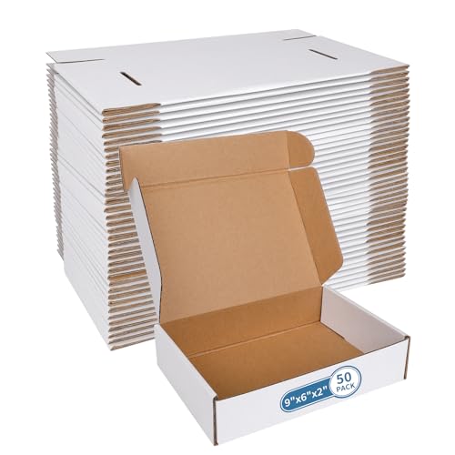 Fishat 9" x 6" x 2" White Corrugated Cardboard Shipping Boxes Set of 50 - size: 9" x 6" x 2"