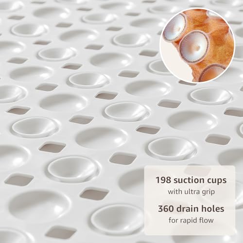 OTHWAY Bath Tub Shower Mat Non Slip, Bathtub Floor Liner Mats for Inside Shower Bathroom, Suction Cups and Drain Holes for Feet Scrubbing, Machine Washable, Soft on Feet, 35x16 Inch, White - color: White