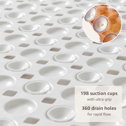 OTHWAY Bath Tub Shower Mat Non Slip, Bathtub Floor Liner Mats for Inside Shower Bathroom, Suction Cups and Drain Holes for Feet Scrubbing, Machine Washable, Soft on Feet, 35x16 Inch, White - color: White