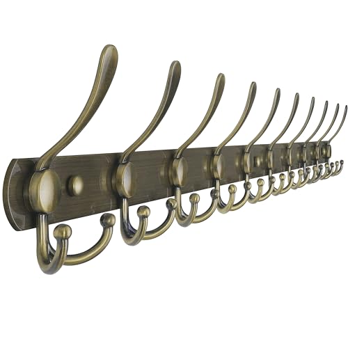 Dseap Coat Rack Wall Mount - 38” Long 10-Tri-Hooks Heavy Duty Coat Hanger Rail Wall Hooks for Hanging Coats Hats Clothing Clothes Purse Mudroom Entryway, Bronze - color: Bronze, size: L=38” (1 Pcs)