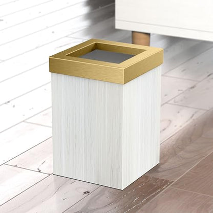 Gatco Small Bathroom Trash Can with Lid, Square 3 Gallon Wastebasket, Under Sink, White Oak with Brushed Brass, for Bathroom, Bedroom, Office (1936B) - color: White Oak/Brass Lid