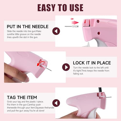 Pink and White Stitch Gun for Clothes - Quick Stitch Sewing Gun for Clothing Fixer Includes 2000 Black Fasteners & 2000 White Fasteners with 6 Need - color: Pink_White
