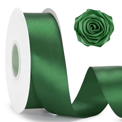 KINGLAKE Double Faced Forest Green Satin Ribbon - 1-1/2 Inch x 50 Yards - color: Forest Green