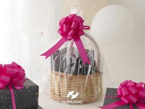 HUIHUANG Hot Pink Satin Pull Bows for Gift Wrapping 12 PCS, 4" x 8" Bows - color: Hot Pink, size: 1 Pack (12 bows, 4 in x 8 in)