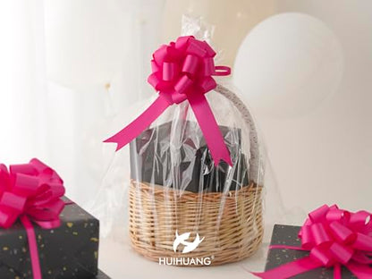 HUIHUANG Hot Pink Satin Pull Bows for Gift Wrapping 12 PCS, 4" x 8" Bows - color: Hot Pink, size: 1 Pack (12 bows, 4 in x 8 in)