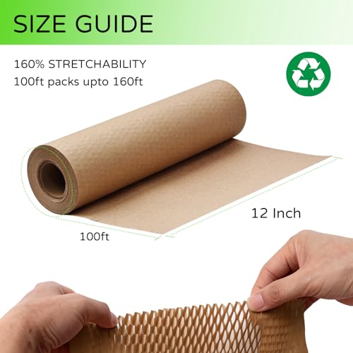 WANGUAGUA 12Inch x 1200Inch Honeycomb Paper Packing Sheets for Moving - color: Brown, size: 12in x 100ft / 1 Roll