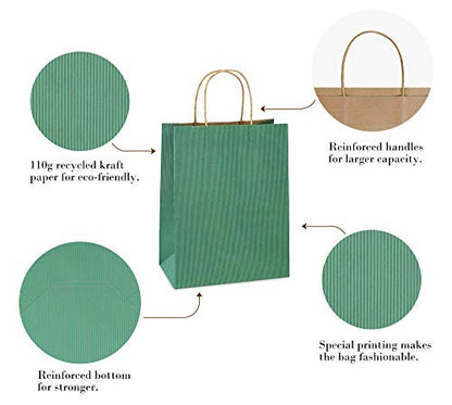 BagDream Medium Gift Bags with Handles 8x4.25x10.5 Sage Green 100 Pcs Bulk - color: Green