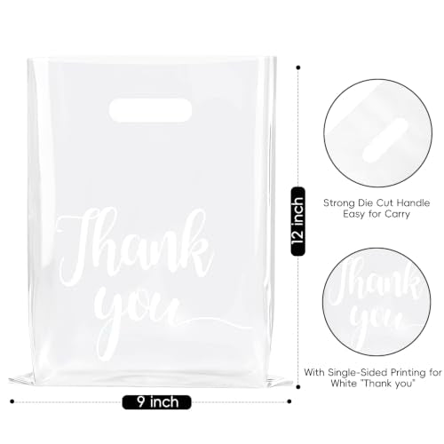 100 Pack Clear Thank You Shopping Bags for Small Business 9x12 Inch - color: Clear